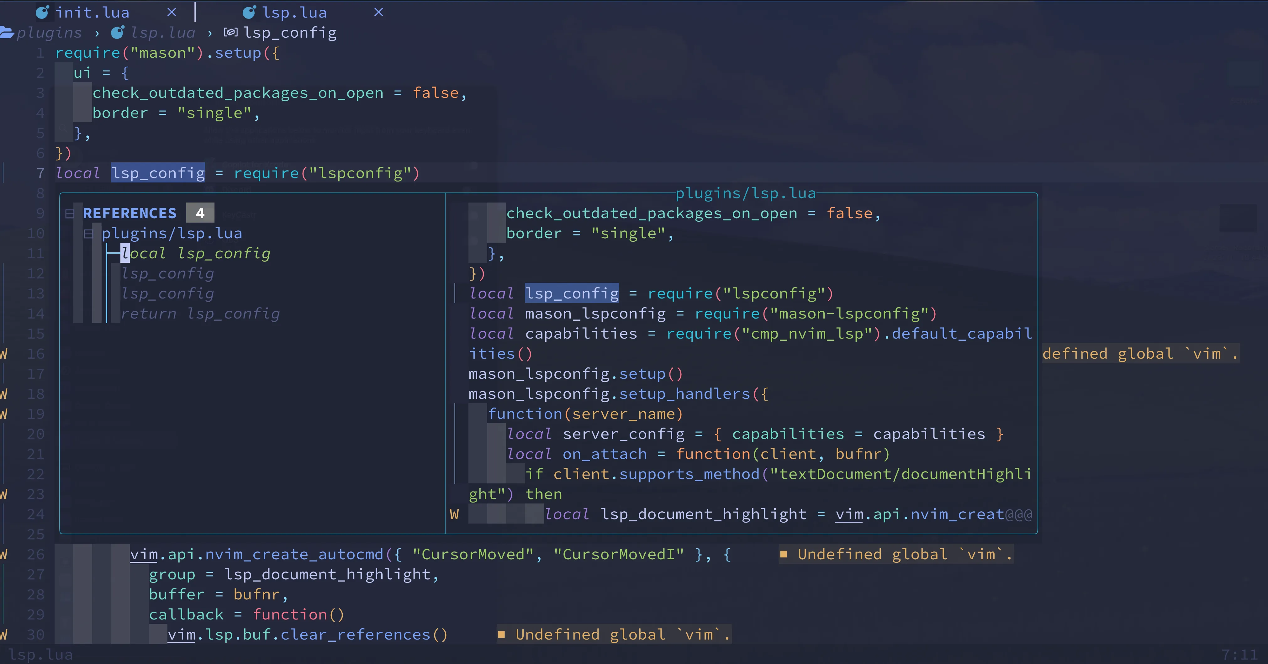 変数の使用箇所を表示している様子