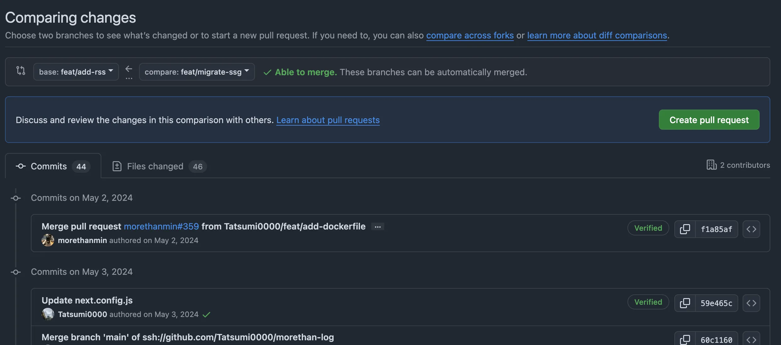 New Pull Requestをクリックした時に表示するこれ